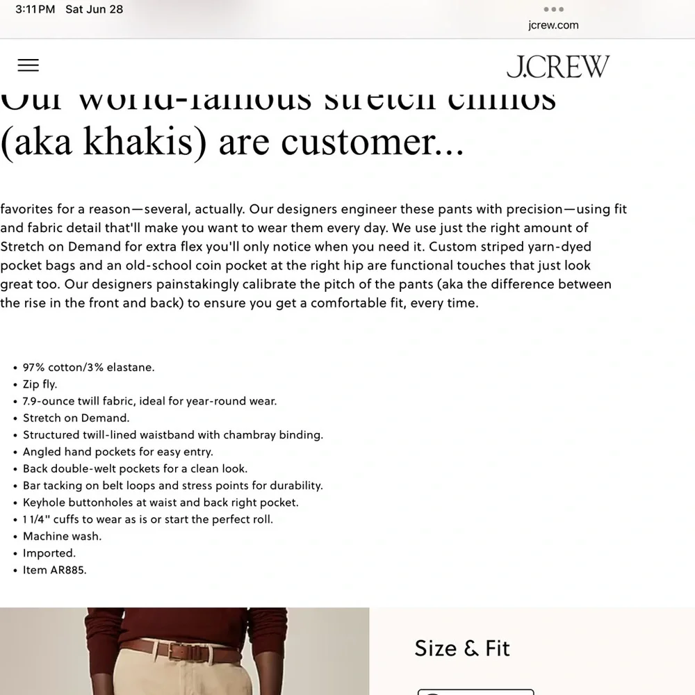 J.Crew 484 Slim-Fit Stretch Chino Pant Khaki 30/32